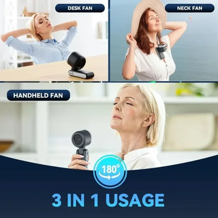 Portable Neck Fan with 5-Speed Airflow | Rechargeable Clip-On Handheld Design for On-the-Go Cooling