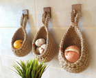 Hanging Fruit Basket for Wall, Jute Woven Basket for Fruit and Vegetable Storage, Handwoven Hanging Baskets for Kitchen