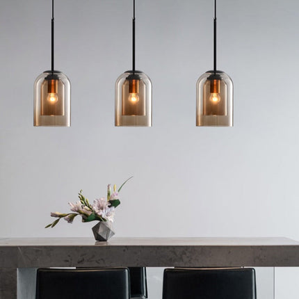 Mid-Century Pendant Lamp with Double-Layer Glass Shade | Warm Ambient Lighting for Modern Interiors