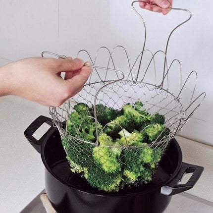 Collapsible Steamer Basket for Pots, Expandable Insert with Foldable Legs and Silicone Feet for Vegetables and Eggs