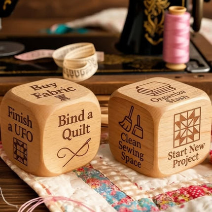 Quilting Decision Dice with Engraved Markings | Solid Wood Craft Tool for Creative Quilting Choices