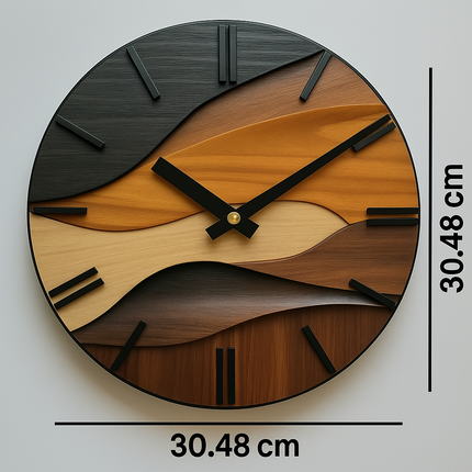 Round Wall Clock with Silent Non-Ticking Movement | Nordic Faux Wood Grain Design for Peaceful Home Decor