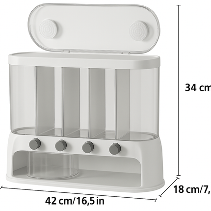 Multi-Compartment Grain Storage Container with Airtight Flip-Top Lid | Clear Organizer for Rice, Pasta, and Spices