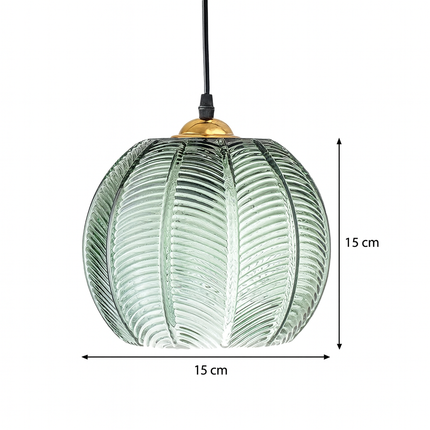 Pumpkin Ribbed Glass Pendant Lamp with Vintage Texture | Elegant Green Hanging Light for Dining Rooms and Living Spaces