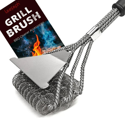 Bristle Free BBQ Grill Brush Cleaner with Scraper, Stainless Steel Grill Cleaner