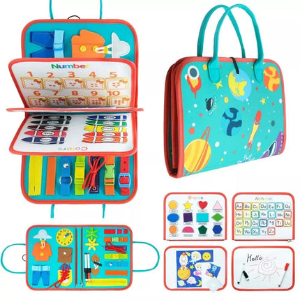 Toddler Busy Book, Quiet Activity Book with Buckles, Zippers, Laces, Counting Board and Reusable Drawing Board for Preschool Kids