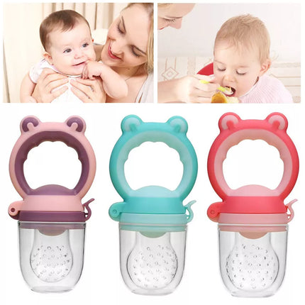 Baby Fruit Feeder Pacifier, Silicone Mesh Feeder for Fresh and Frozen Food, Easy Hold Handle, 4 Colour Options