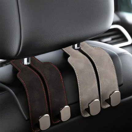Car Headrest Hooks with Easy Hook-On Installation, Grocery Bag and Handbag Hangers in Brown, Black or Gray