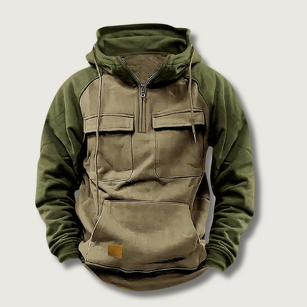 Quarter Zip Hoodie with Kangaroo Pocket, Color Block Pullover Hoodies, Warm Quarter Zip Sweatshirt for Outdoor Wear