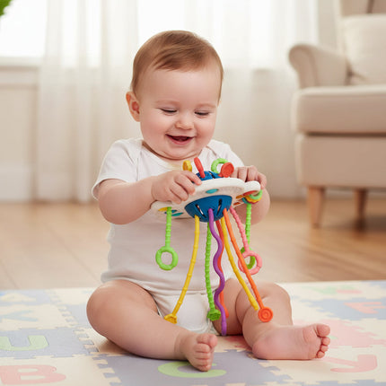 Sensory Baby Toy for Infants with Soft Buttons & Textured Cords | Teething & Fine Motor Skills Development