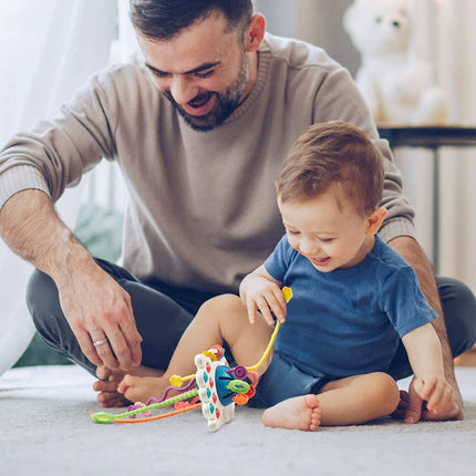 Sensory Baby Toy for Infants with Soft Buttons & Textured Cords | Teething & Fine Motor Skills Development