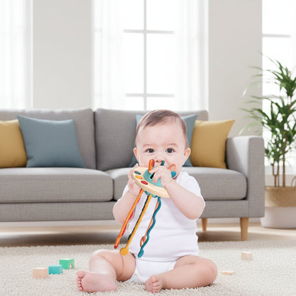 Sensory Baby Toy for Infants with Soft Buttons & Textured Cords | Teething & Fine Motor Skills Development