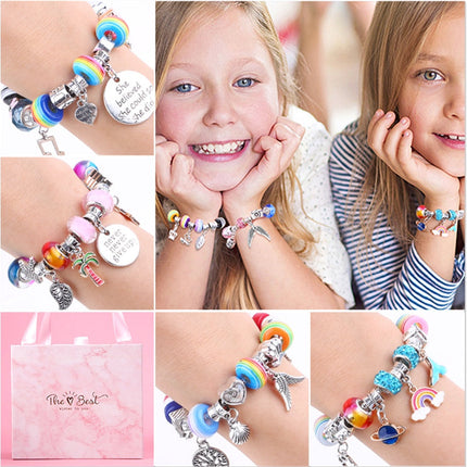 DIY Jewelry Making Kit with Colorful Beads, Charms and Adjustable String for Kids and Teen Crafters