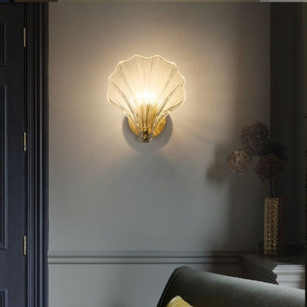 Shell Glass Wall Light with Hand-Polished Brass Finish | Coastal Design for Warm Ambient Lighting