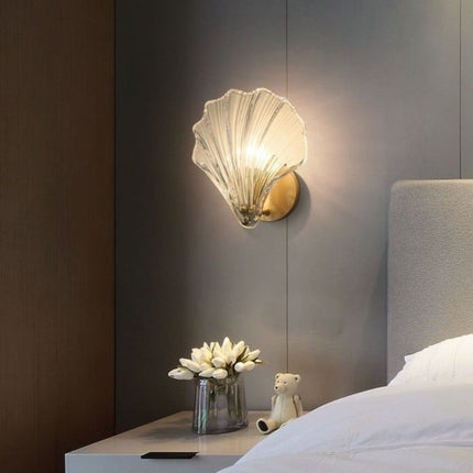 Shell Glass Wall Light with Hand-Polished Brass Finish | Coastal Design for Warm Ambient Lighting