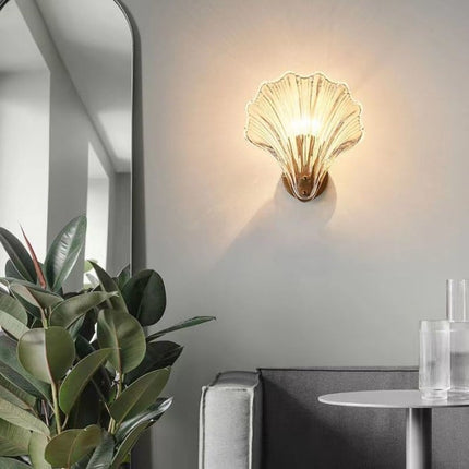 Shell Glass Wall Light with Hand-Polished Brass Finish | Coastal Design for Warm Ambient Lighting