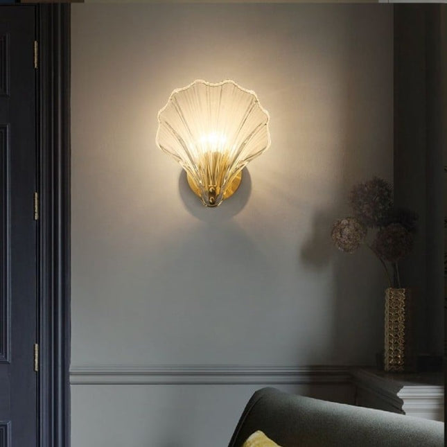 Brass Wall Sconces, Art Deco Shell Glass Sconce Lamp, Bathroom Sconce for Mirror, Bedside Wall Light for Hallway_00