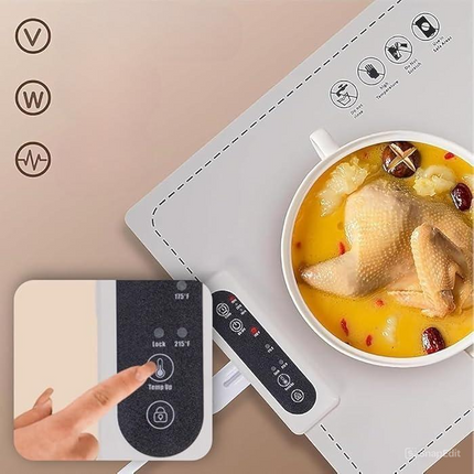Heating Food Mat with Adjustable Heat Levels and 10 Second Heat Up, Warming Tray for Coffee, Soup and Plated Meals