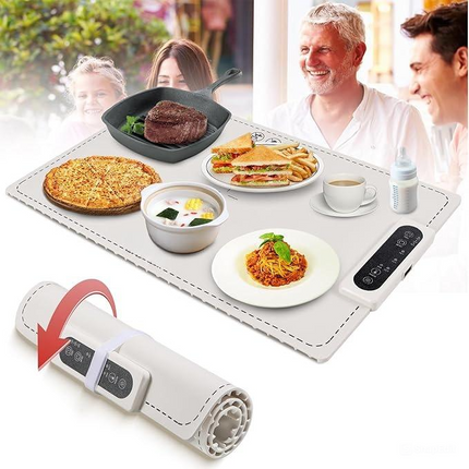 Heating Food Mat with Adjustable Heat Levels and 10 Second Heat Up, Warming Tray for Coffee, Soup and Plated Meals