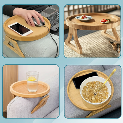 Sofa Side Table Armrest Tray with Adjustable Folding Design | Space-Saving Convenience for Drinks and Snacks