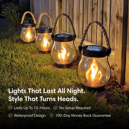 Solar Powered Hanging Lantern with Flickering Flame Effect | Energy-Saving Outdoor Light for Patios and Pathways