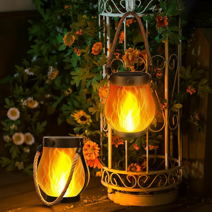Solar Lantern with Flame Effect for Outdoor Use | Weatherproof Lighting for Gardens and Patios