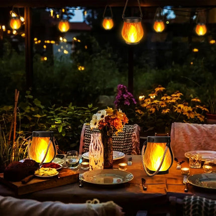 Solar Lantern with Flame Effect for Outdoor Use | Weatherproof Lighting for Gardens and Patios