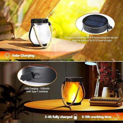 Solar Lantern with Flame Effect for Outdoor Use | Weatherproof Lighting for Gardens and Patios