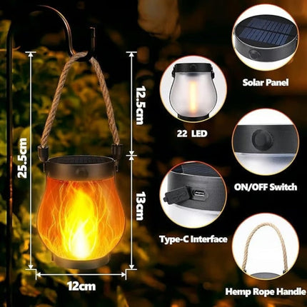 Solar Lantern with Flame Effect for Outdoor Use | Weatherproof Lighting for Gardens and Patios
