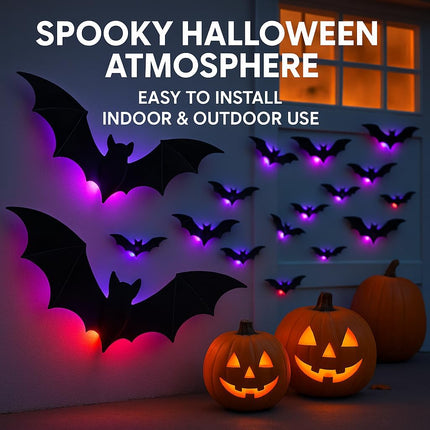 Halloween Decorations 104 Piece, Lighted 3D Bat Spider and Ghost Decorations, Indoor Halloween Wall Decor Set_02