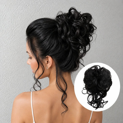 Curly Hair Bun Extension, Clip In Messy Bun Hair Piece with Loose Curls, 12 Colors, for Updos and Volume