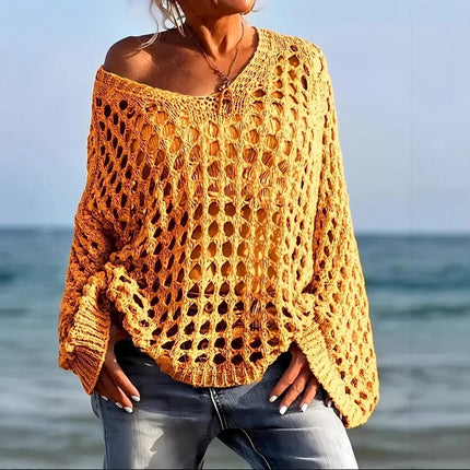 Women's Crochet Cover Up Sweater for Swimwear Layering | Loose Fit Pullover Top for Beach and Travel