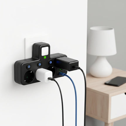 Surge Protection Power Strip with 3 AC Outlets & 3 USB Ports | Wall Mount for Safe Charging of Devices