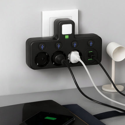 Surge Protection Power Strip with 3 AC Outlets & 3 USB Ports | Wall Mount for Safe Charging of Devices