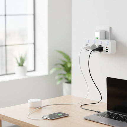 Surge Protection Power Strip with 3 AC Outlets & 3 USB Ports | Wall Mount for Safe Charging of Devices