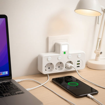 Surge Protection Power Strip with 3 AC Outlets & 3 USB Ports | Wall Mount for Safe Charging of Devices