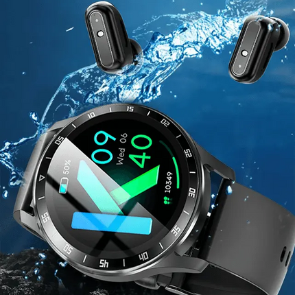 Smartwatch with Built-In Wireless Earbuds, 10 Sport Modes, Heart Rate and Blood Oxygen Monitoring, Call Noise Reduction