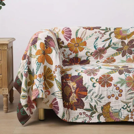Reversible Floral Cotton Throw Blanket with Jacquard Weave | Cozy Home Accent for Sofas and Beds