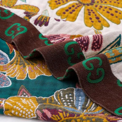 Reversible Floral Cotton Throw Blanket with Jacquard Weave | Cozy Home Accent for Sofas and Beds
