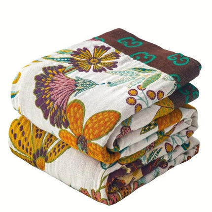 Reversible Floral Cotton Throw Blanket with Jacquard Weave | Cozy Home Accent for Sofas and Beds