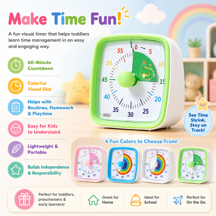 Colorful Toddler Timer with 60-Minute Countdown | Visual Time Management for Routines and Playtime