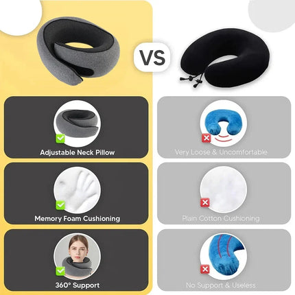 Memory Foam Travel Neck Pillow with U-Shaped Design | Adjustable Support for Comfortable Rest Anywhere