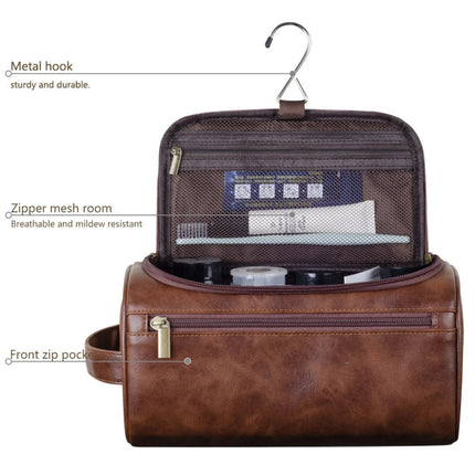 Leather Travel Toiletry Bag with Hanging Hook | Compact Organizer for Cosmetics and Grooming Essentials