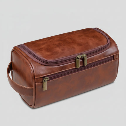 Leather Travel Toiletry Bag with Hanging Hook | Compact Organizer for Cosmetics and Grooming Essentials