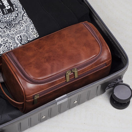 Leather Travel Toiletry Bag with Hanging Hook | Compact Organizer for Grooming and Cosmetics