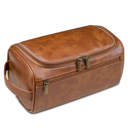 Leather Travel Toiletry Bag with Hanging Hook | Compact Organizer for Grooming and Cosmetics