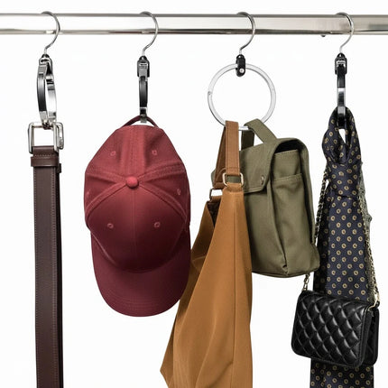 Closet Hanger Organizer with Adjustable Hooks, Space Saving Hanging Ring for Belts and Bags in Small Wardrobes