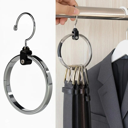 Closet Hanger Organizer with Adjustable Hooks, Space Saving Hanging Ring for Belts and Bags in Small Wardrobes