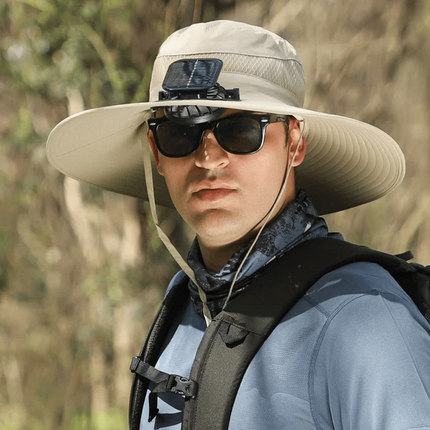 USB Fan Solar Hat with Wide Brim for UV Protection | Comfortable Outdoor Cap for Fishing and Hiking