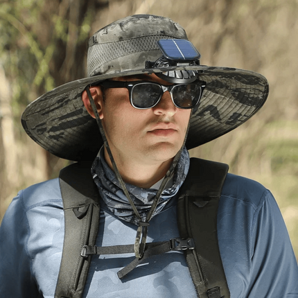 USB Fan Solar Hat with Wide Brim for UV Protection | Comfortable Outdoor Cap for Fishing and Hiking